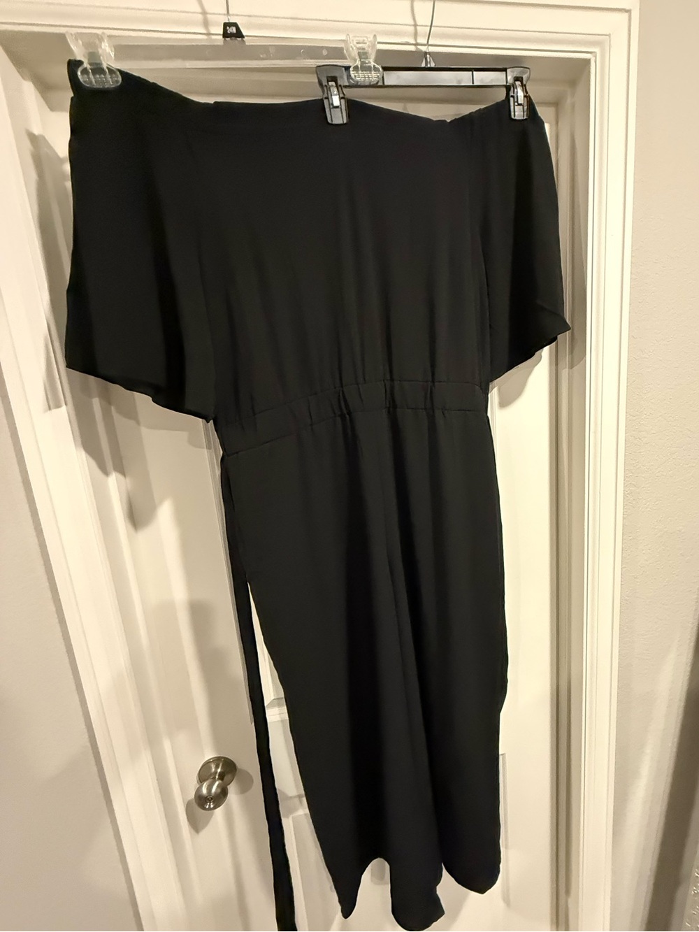 NWT City Chic Off Shoulder Black Wide Leg Jumpsuit Tie Waist Size 20